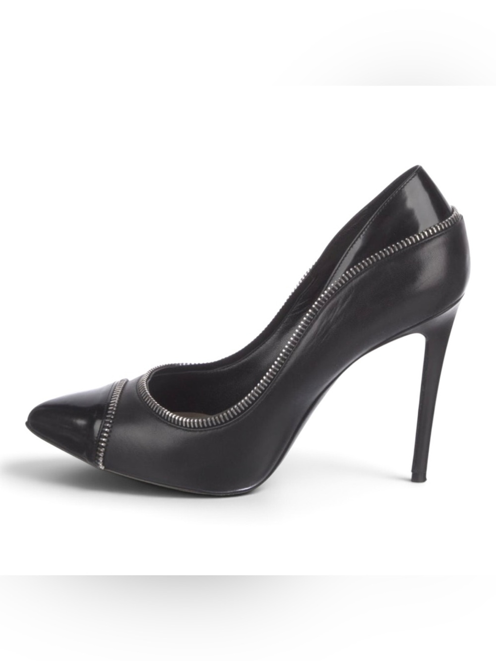 Barbara Bui Black Leather Pointed-Toe Stiletto with Zipper Trim